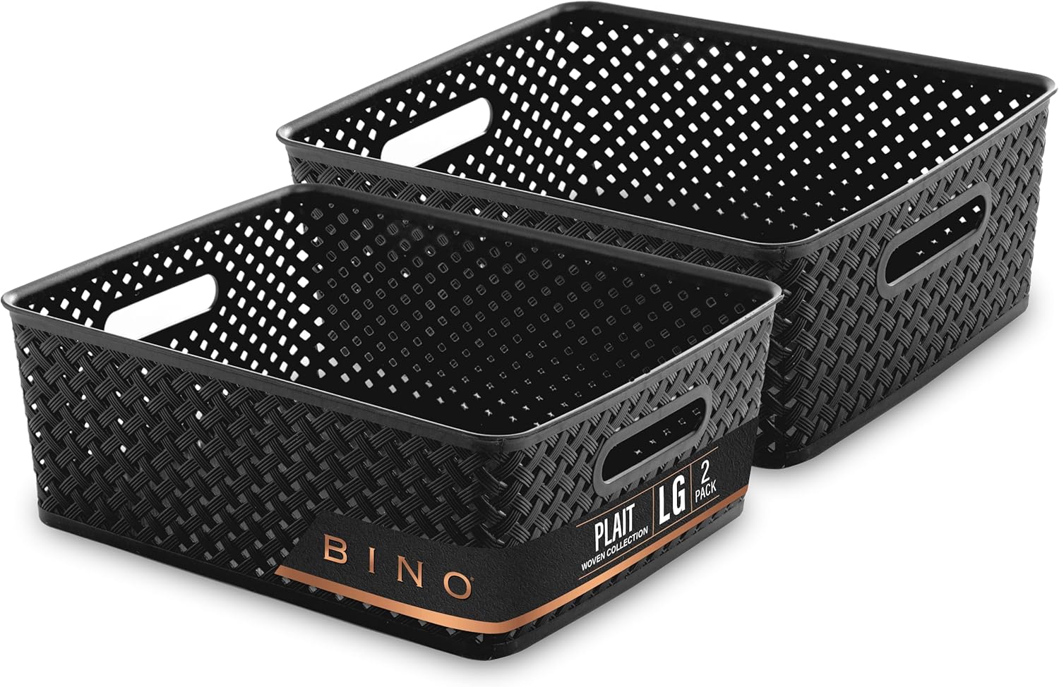 Bino Cesta de almacenamiento de plástico grande  negro THE PLAIT COLLECTION Multiusos, duraderas, para cajones y armarios para organizar despensa,