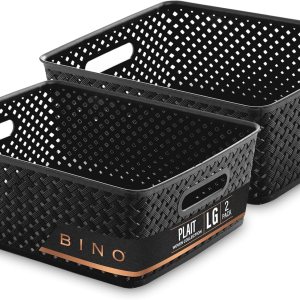 Bino Cesta de almacenamiento de plástico grande  negro THE PLAIT COLLECTION Multiusos, duraderas, para cajones y armarios para organizar despensa, Bino Cesta de almacenamiento de plástico grande  negro THE PLAIT COLLECTION Multiusos, duraderas, para cajones y armarios para organizar despensa,