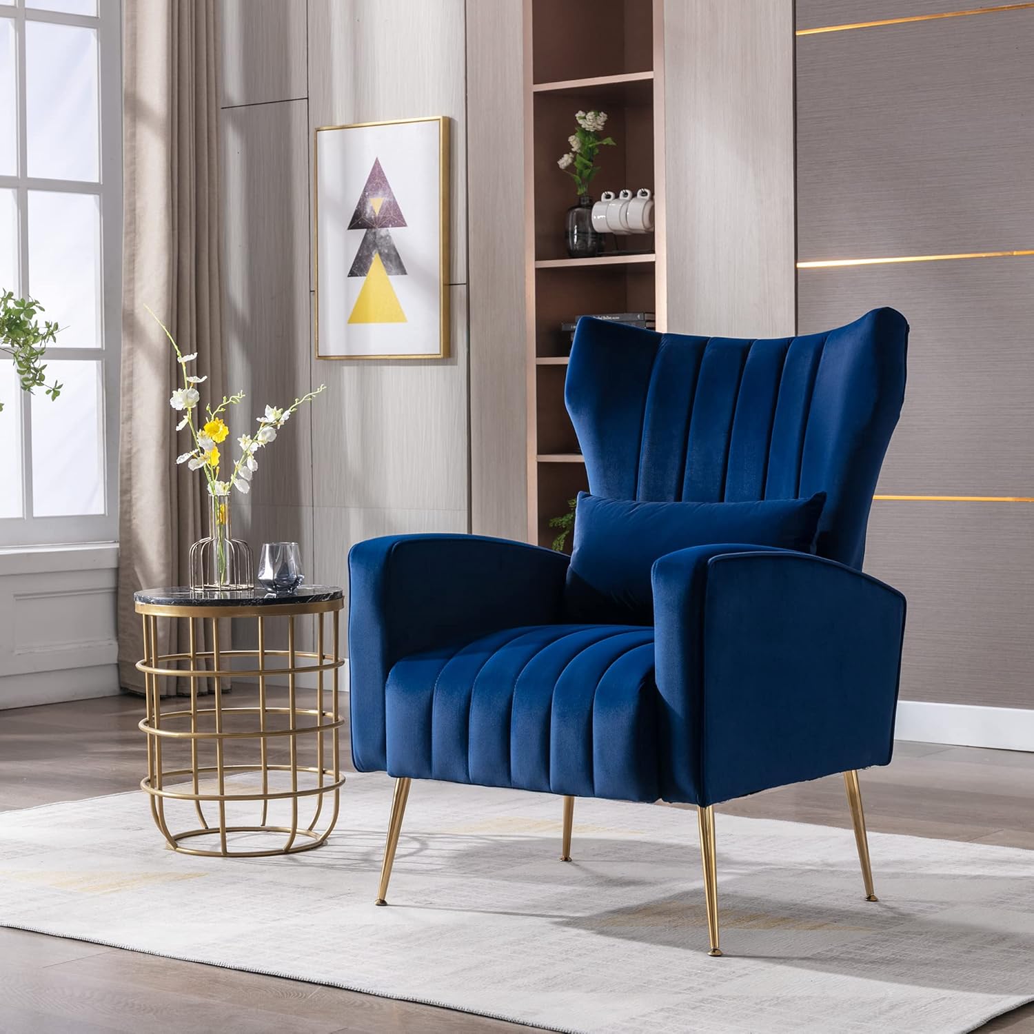 chairus Wingback – Silla decorativa de terciopelo, sillón moderno para sala de estar, cómodo sofá individual tapizado para dormitorio, sala de