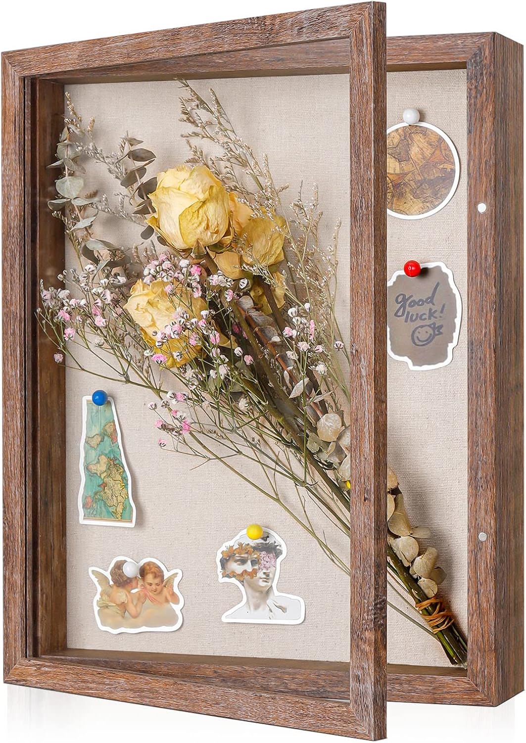 Paquete de 2 marcos de caja de sombra de 11 x 14 pulgadas con parte trasera de lino, vitrina rústica resistente de memoria de flores, imágenes,