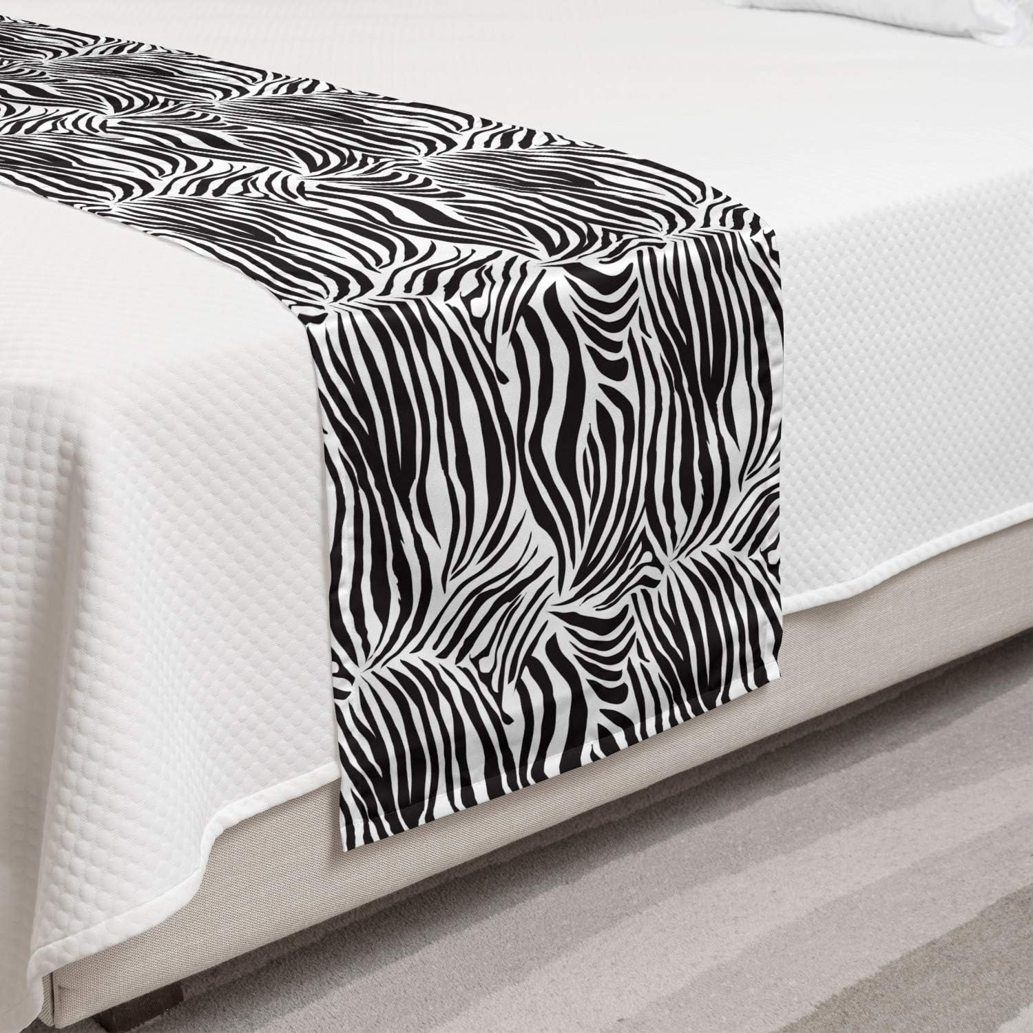 Ambesonne Camino de cama con estampado de cebra, estampado animal de cebra a rayas, ilustración simplista inspirada en la naturaleza, vida