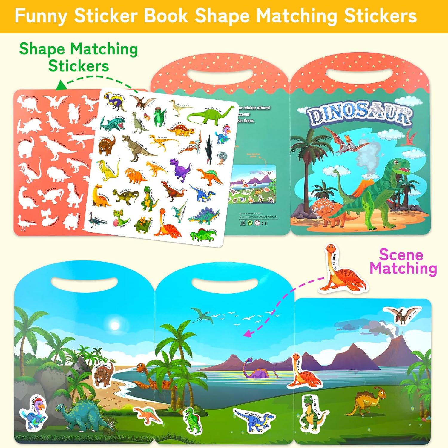 Libro de calcomanías reutilizables para niños, libros de actividades de aprendizaje de dinosaurios, libro silencioso de gelatina para escuela,