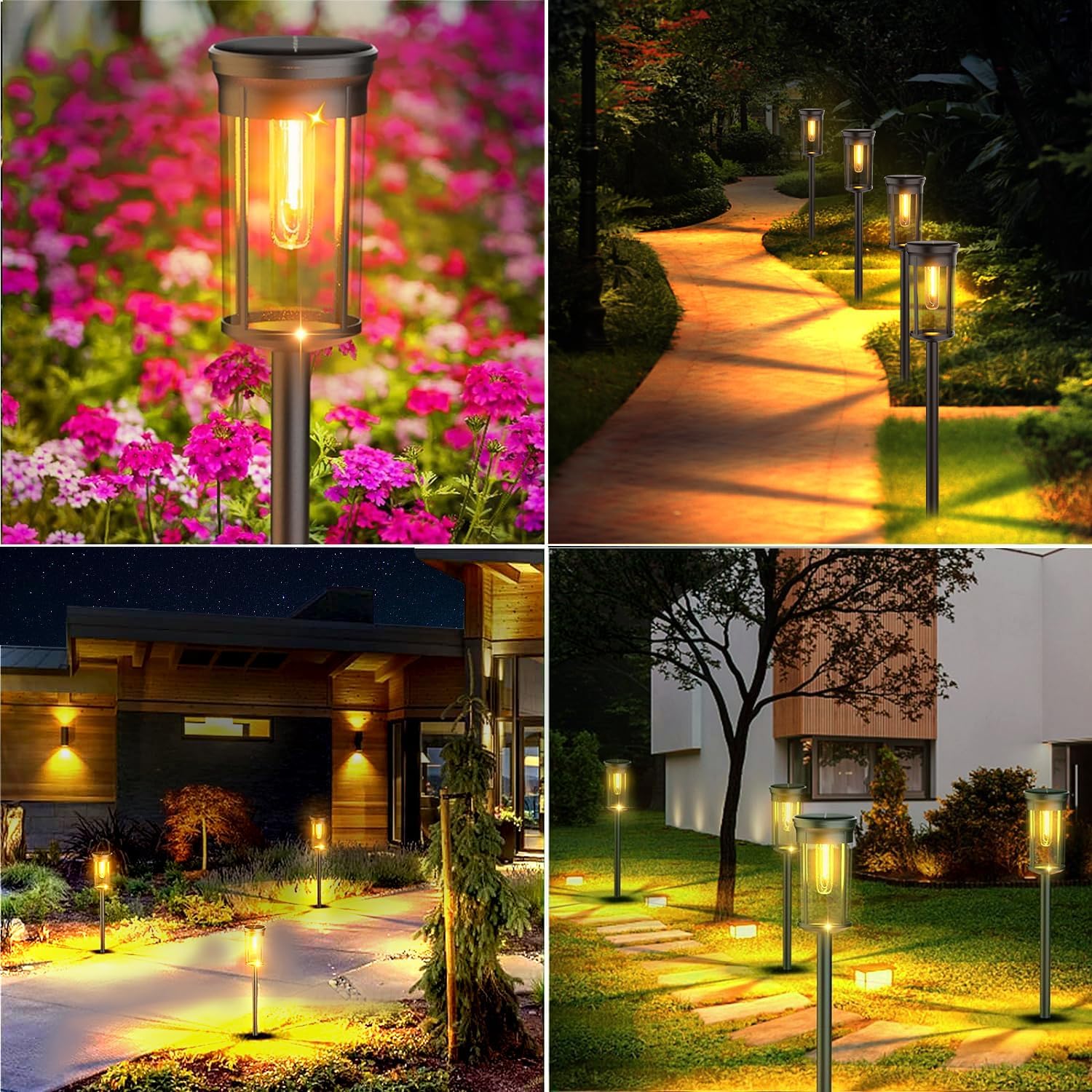 Luces solares para caminos al aire libre, paquete de 8 luces para exteriores, impermeables, encendidoapagado automático, luces solares