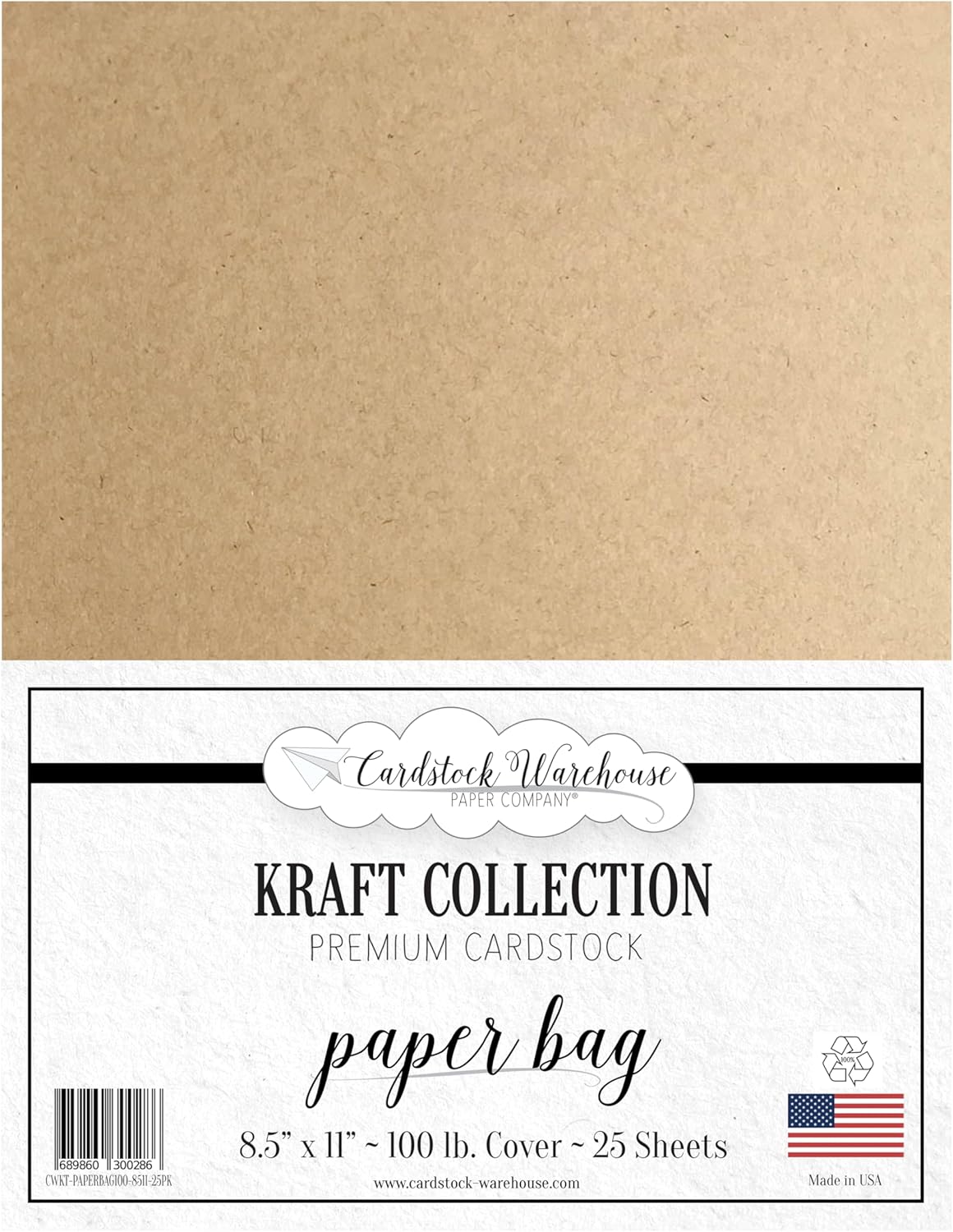 Cardstock Warehouse – Bolsa de papel kraft color marrón, 8.5 x 11 pulgadas, 100 libras, 9.52 ozm, 100% papel de cartulina reciclado, 25 hojas