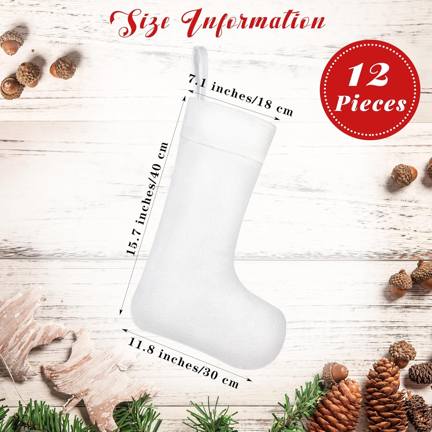 Aodaer 12 medias de arpillera de sublimación de Navidad lisas para colgar en el árbol, chimenea, impresión de transferencia de calor, decoración