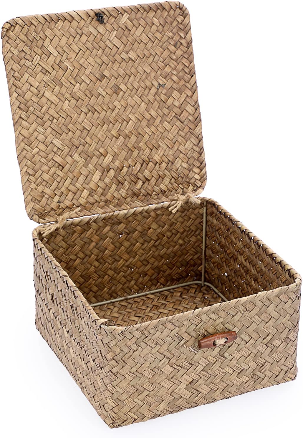 Hipiwe Cestas de mimbre con tapa, cesta de almacenamiento tejida a mano, contenedor cuadrado multiusos para el hogar, cajas para estantes y