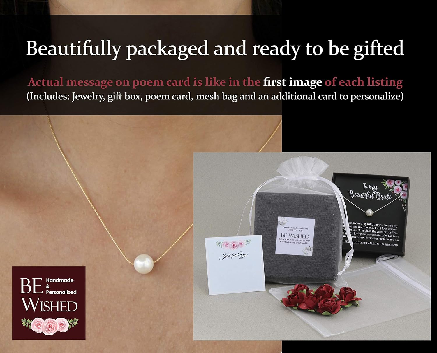 Personalized Bereavement Gifts for Loss of Father, Memorial Gifts, Necklace with Meaningful Message, Pearl Necklace for Women