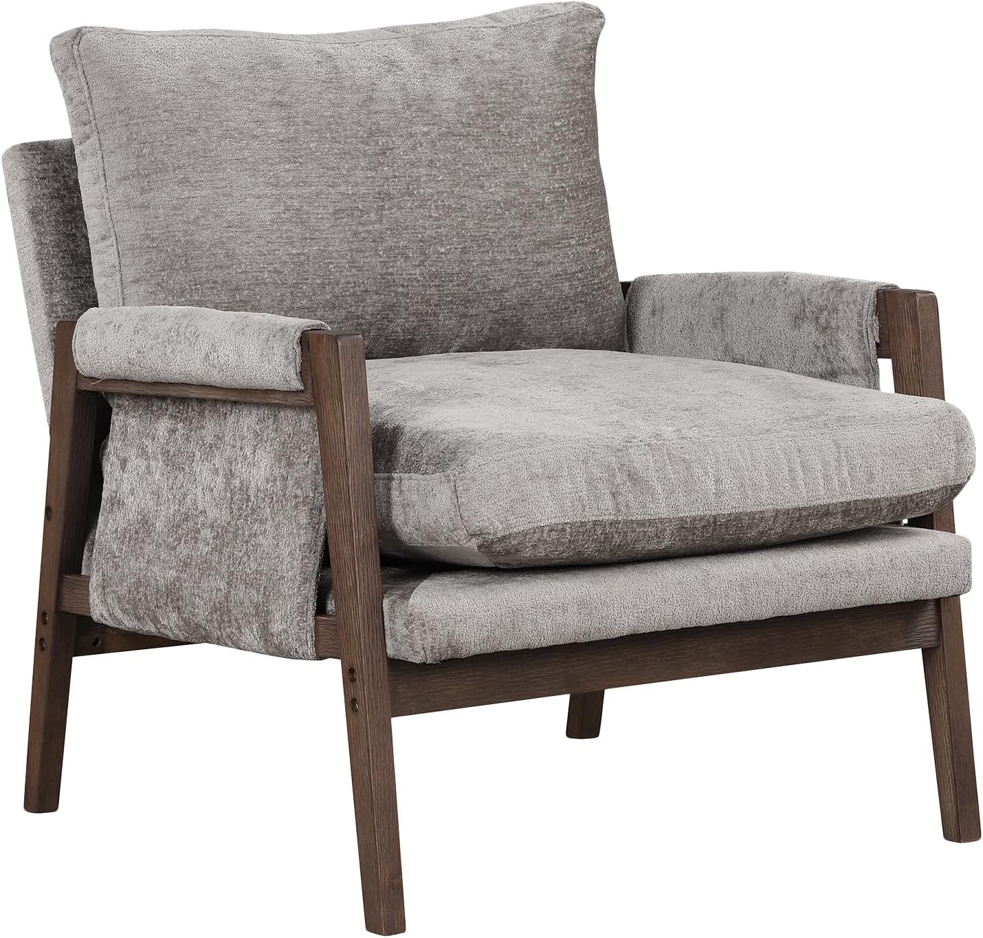 Silla decorativa de terciopelo moderna de mediados de siglo, silla de ocio con madera maciza y cojín de asiento grueso para sala de estar,