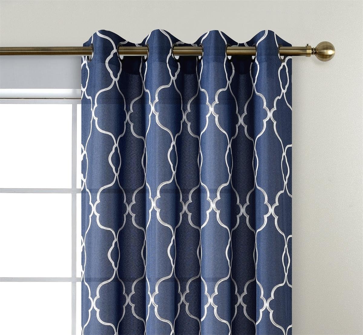 Miuco, cortinas de imitación de lino con bordado marroquí, semitransparentes, con ojales para salón o dormitorio