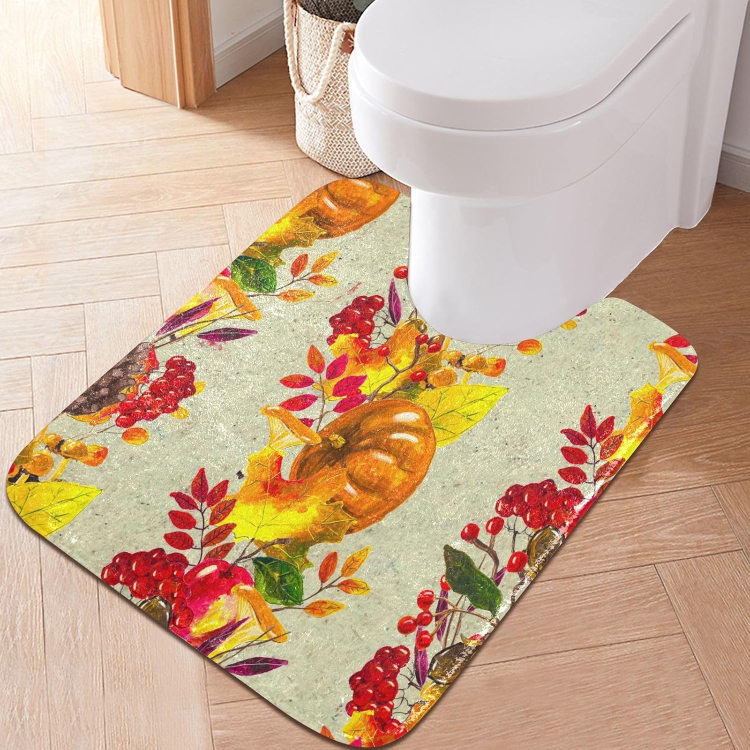 Bathroom Rugs Sets 2 Piece 24×16+24×20 Inch,Soft U-Shaped Contour Toilet Rug Fall Red Maple Leaves Non-Slip Absorbent Bath Floor Mat Carpet Set