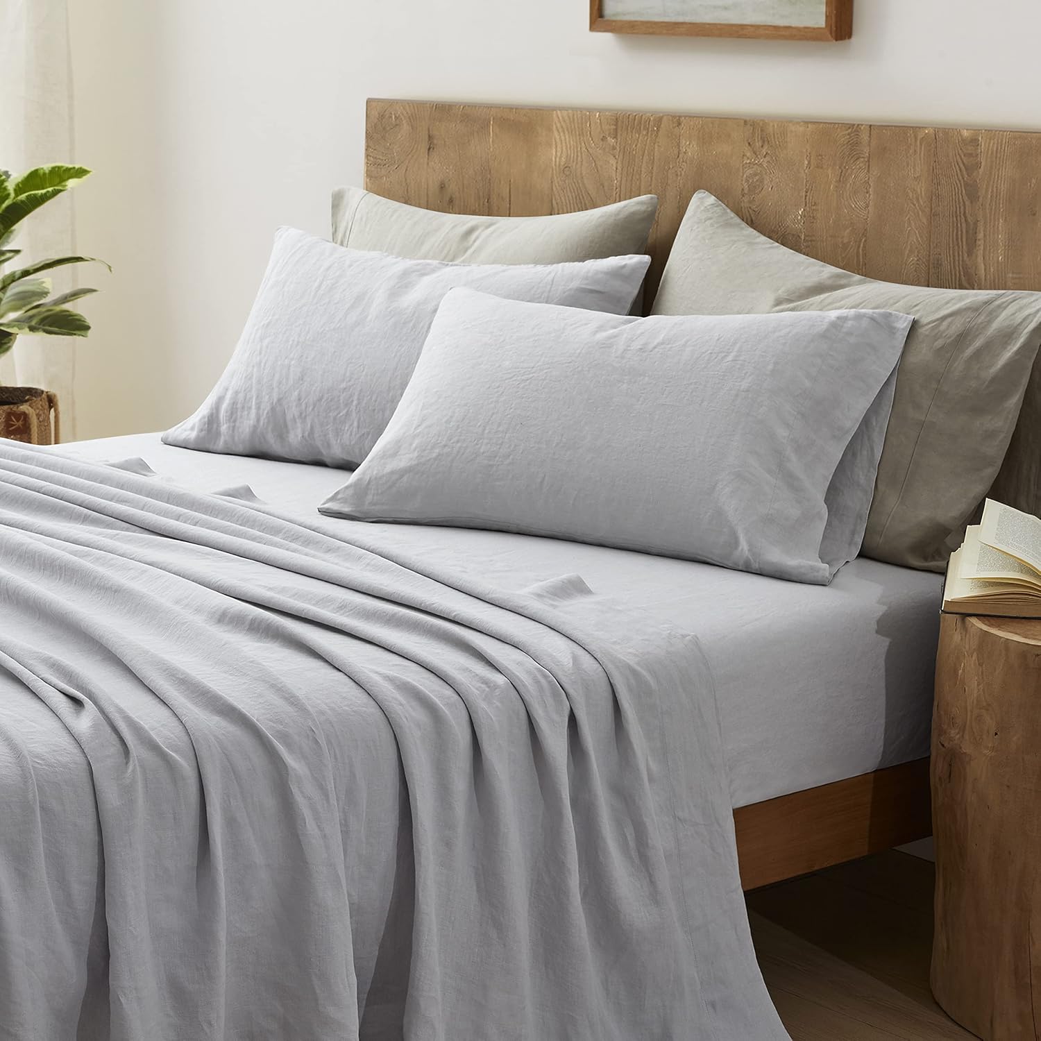 ATLINIA Juego de sábanas de lino para cama  Sábanas 100% de lino francés, tamaño California King, ropa de cama de lino orgánico Farmhouse Boho