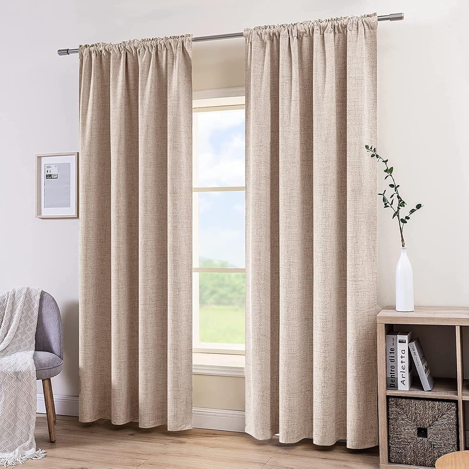 MIULEE Cortinas 100% opacas de lino texturizado, con aislamiento térmico, bolsillo para barra, oscurecimiento de la habitación para sala de estar,