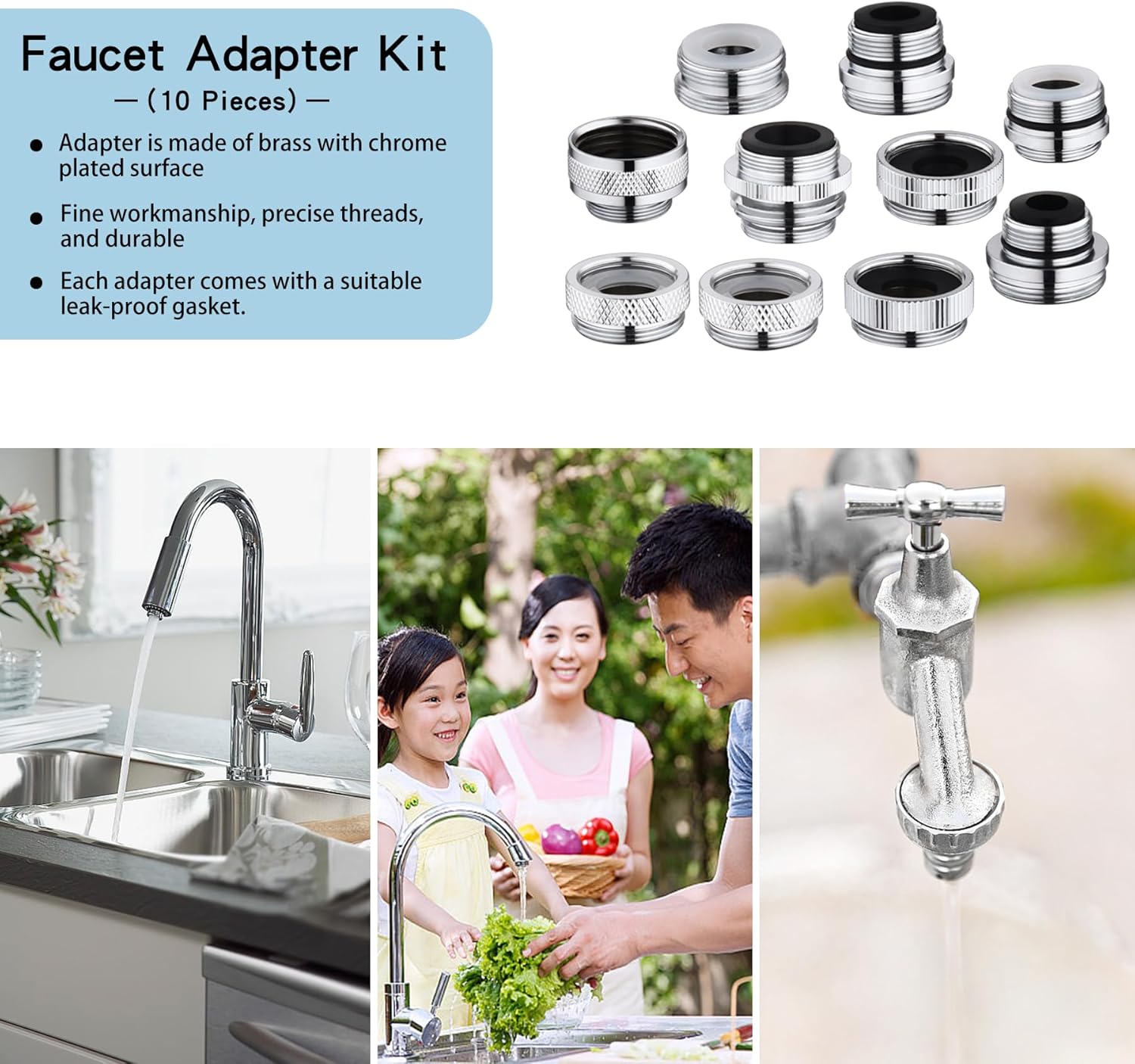 Kit adaptador de grifo, adaptador aireador de fregadero de cocina de latón, adaptador de grifo de fregadero machohembra para conectar manguera de