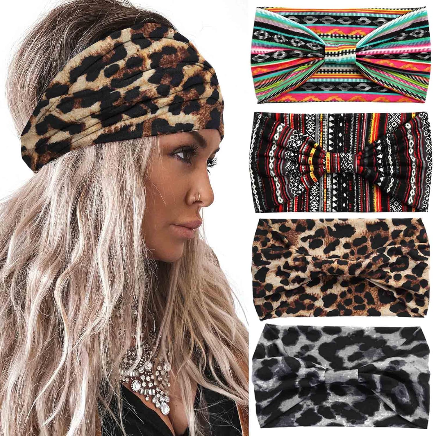 Diademas anchas para mujer, turbante anudadas, elásticas antideslizantes, bandas para la cabeza de entrenamiento floral, bandas para la cabeza de
