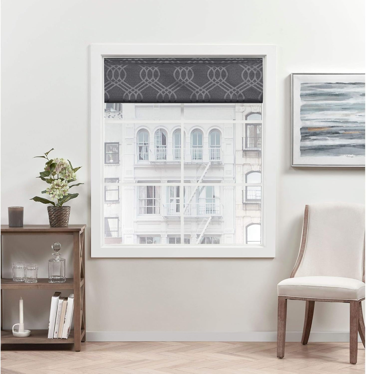 Exclusive Home Prague Trellis – Persiana romana 100% de poliéster opaca, 23 x 64 pulgadas, color gris