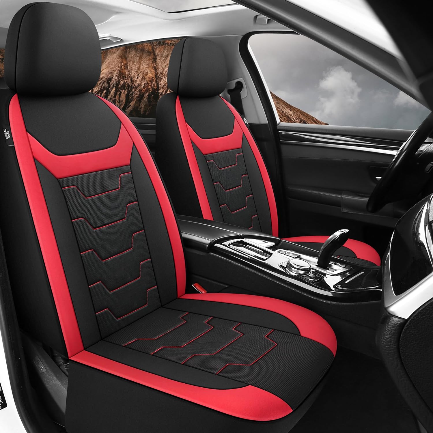 CAROMOP Funda transpirable para asiento de automóvil, 2 asientos delanteros, fundas de asiento de tela de malla de aire 3D para automóviles, ajuste