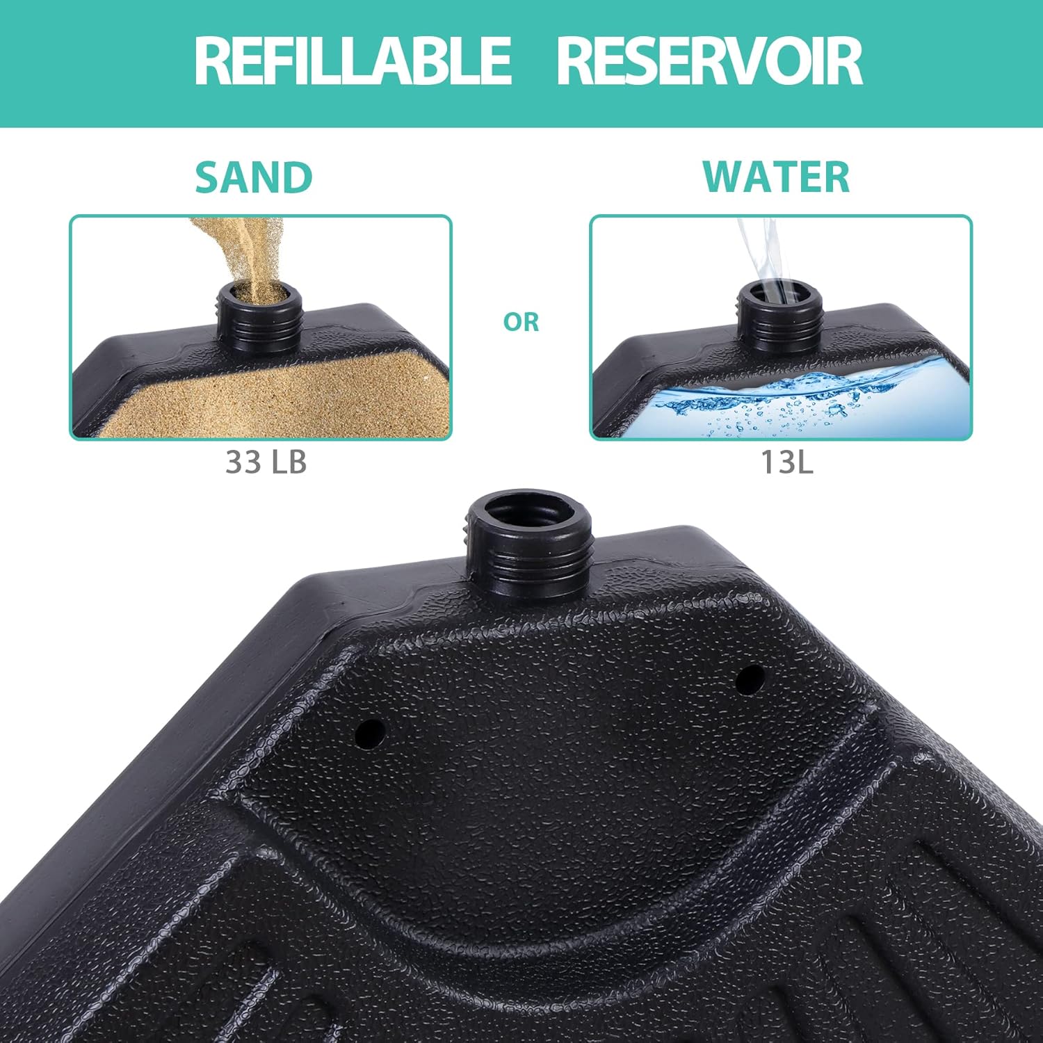 4 soportes voladizos para sombrilla de patio, con forma redonda, relleno de agua y arena, base resistente con bloqueo para jardín, patio trasero y