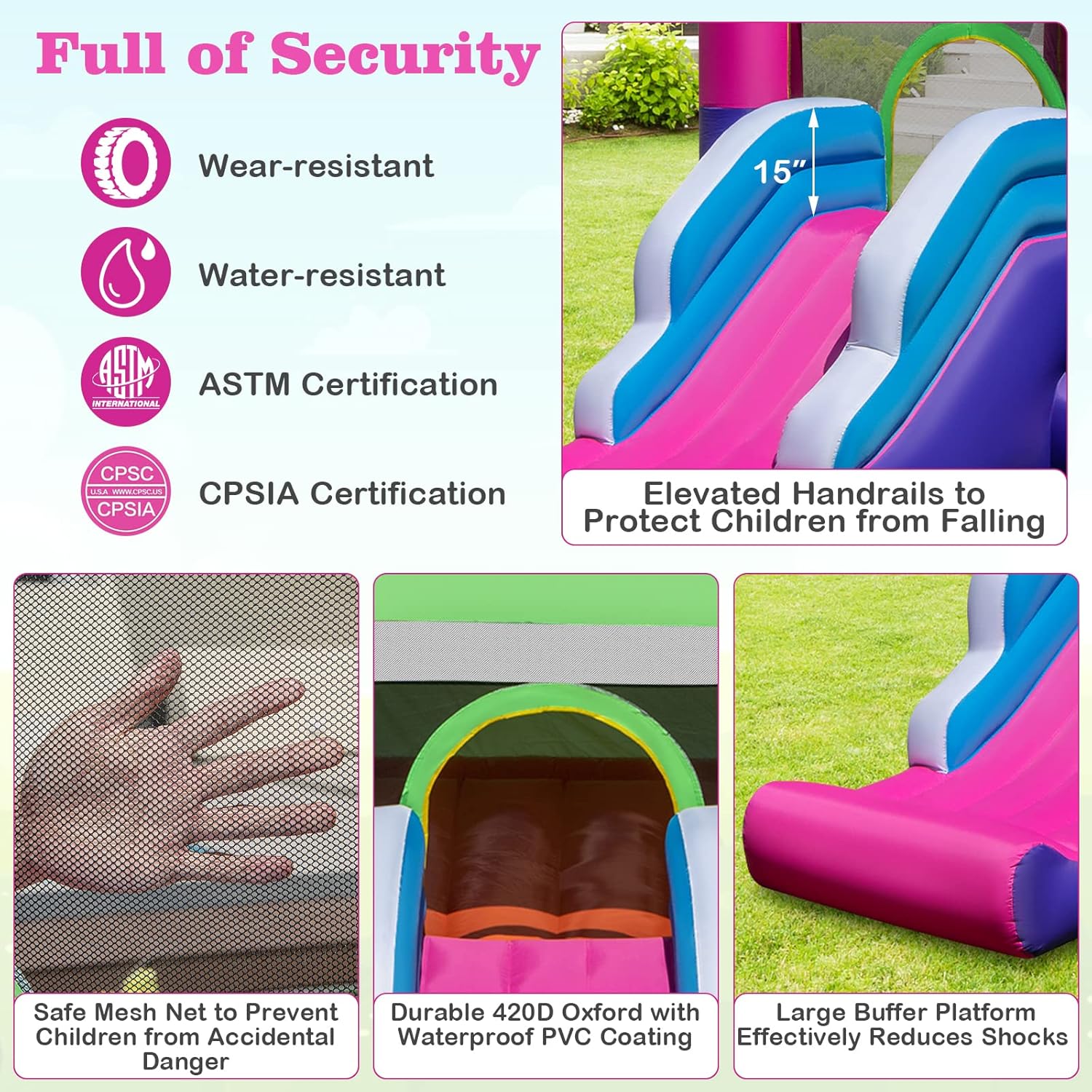 BOUNTECH Casa inflable de rebote con cubierta superior del toldo, casa inflable para niños con tobogán y pozo de pelotas para interiores y