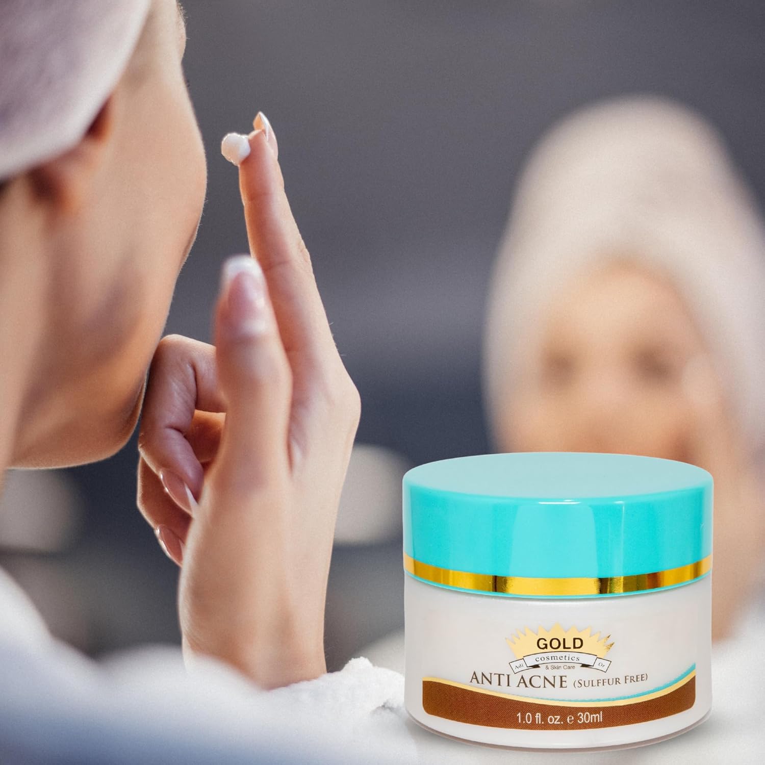 Gold Cosmetics Crema antiacné, cuidado de la piel, sin azufre, prevención de cicatrices, para piel brillante, tarro de 1.0 fl oz (sin azufre, 1.0 fl