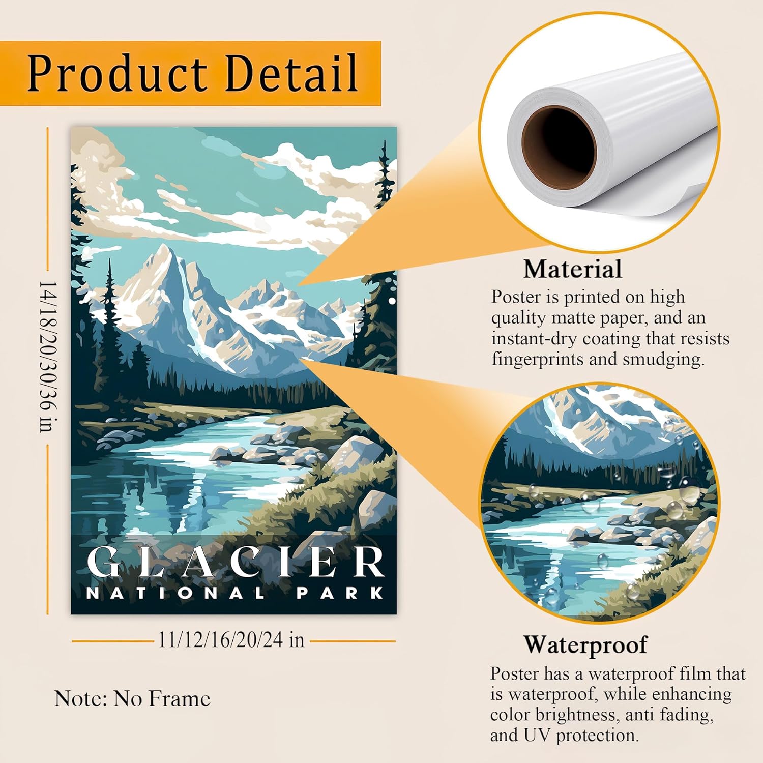 Glacier National Park, National Parks Wall Poster, Glacier National Park Wall Art, Abstract Nature Landscape Forest Wall Art Pictures for Bedroom