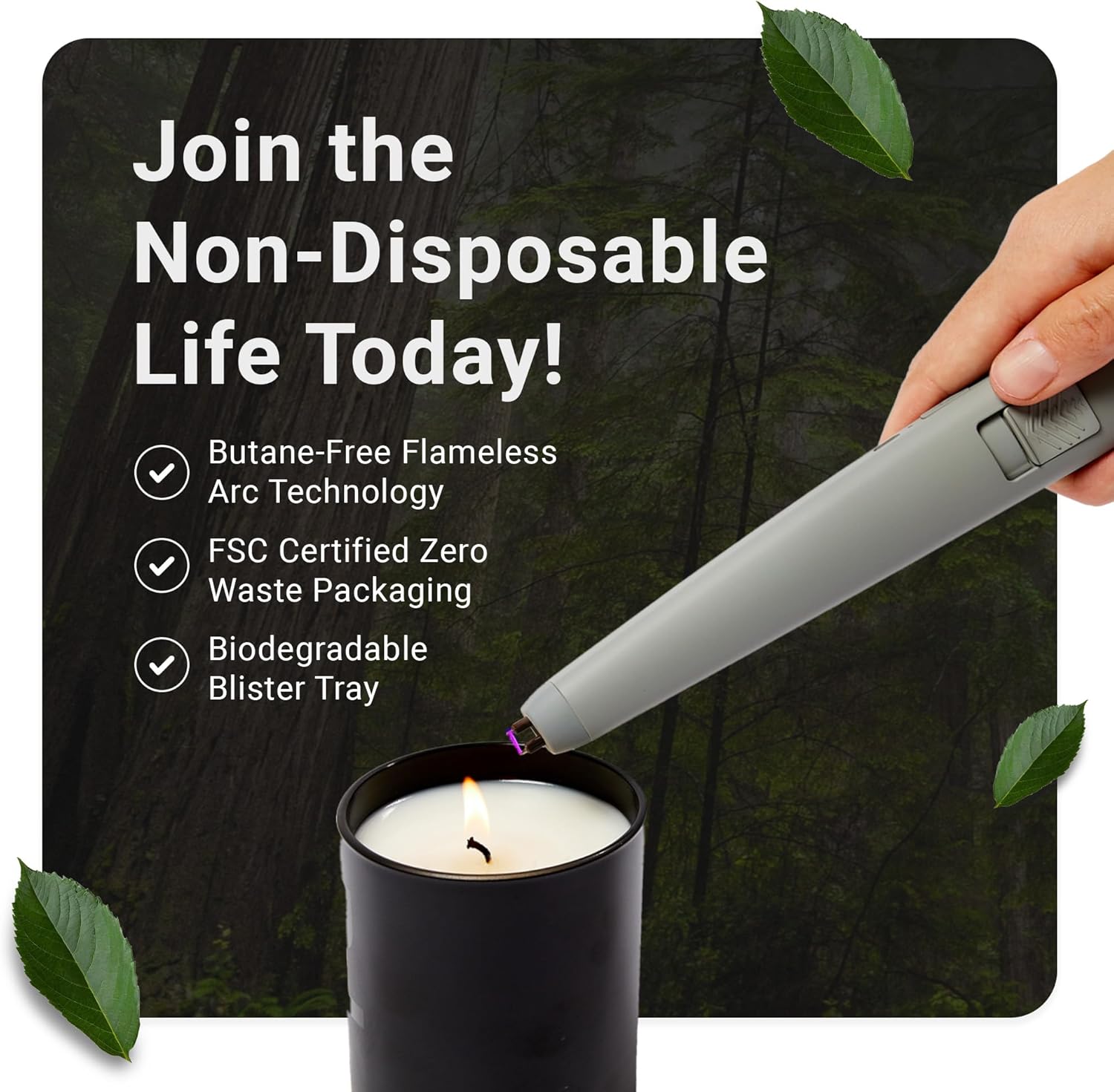 The USB Lighter Company Encendedor eléctrico – La luz Motli con linterna LED y batería recargable – Cuello largo, sin llama, resistente al viento