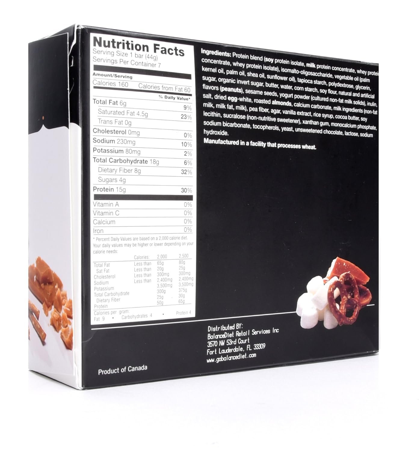 BalanceDiet  Barra de proteínas  0.53 oz de proteína  Bajo en carbohidratos  Caja de 7 barras (pretzel de caramelo salado)