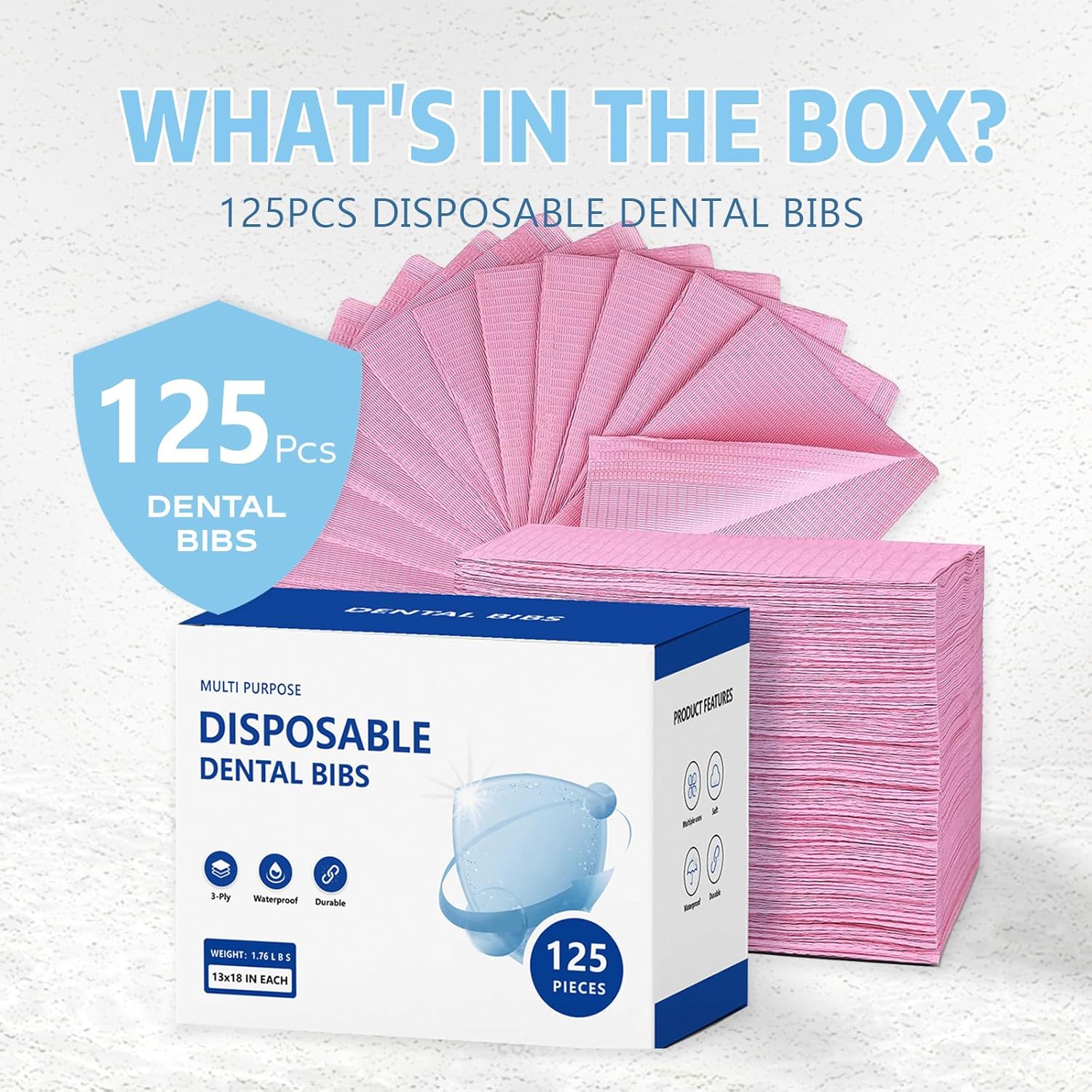 Baberos dentales desechables de 13 x 18 pulgadas, 3 capas impermeables para salón de uñas, tienda de tatuajes y tienda dental (rosa)