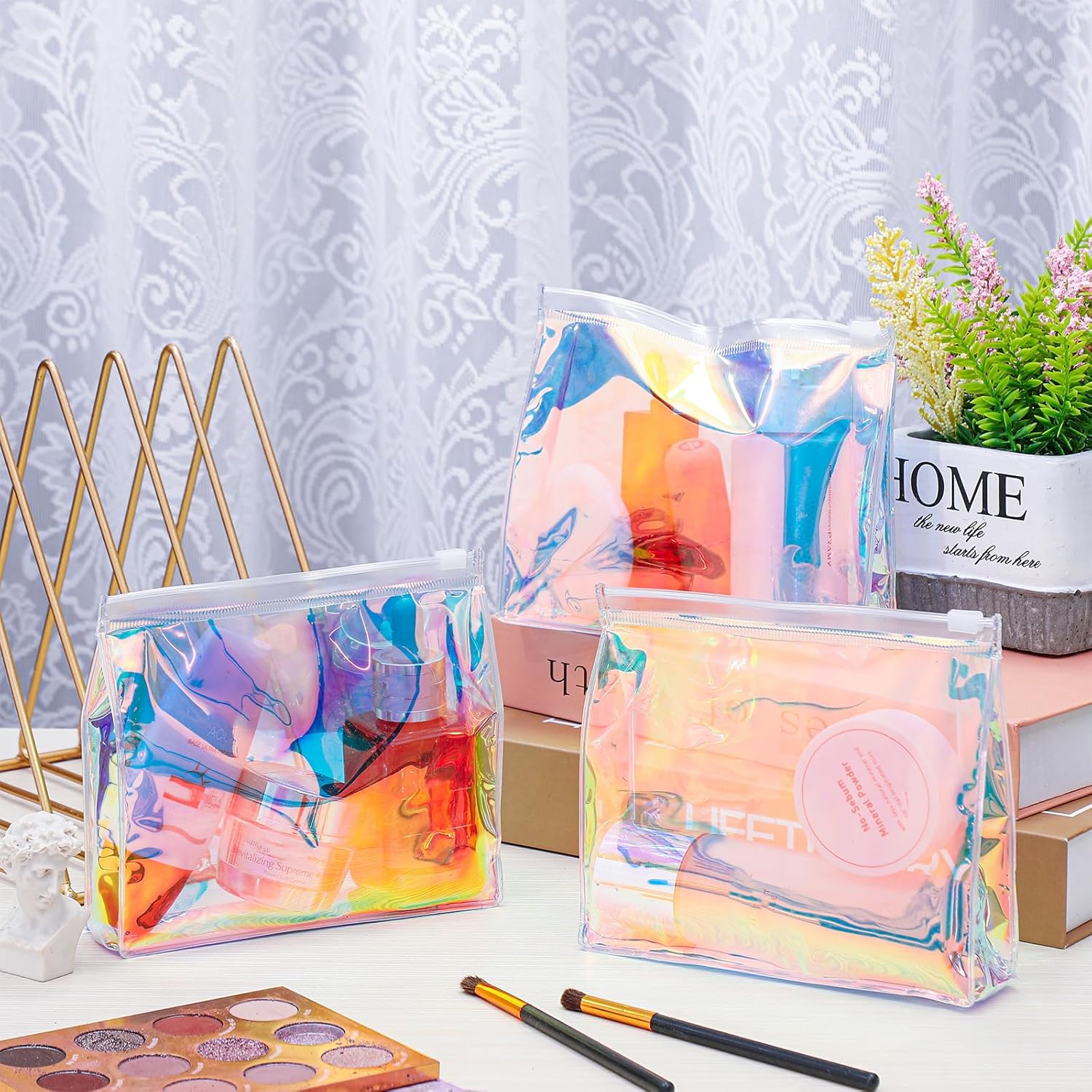 Xuniea 50 bolsas de maquillaje transparentes pequeñas de PVC, bolsa organizadora de cosméticos de plástico con cremallera para mujeres y hombres,