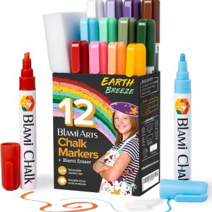 Juego de 12 marcadores de tiza líquida pastel, colores terrosos como los de pizarrón, marcadores no tóxicos a base de agua con puntas reversibles y Juego de 12 marcadores de tiza líquida pastel, colores terrosos como los de pizarrón, marcadores no tóxicos a base de agua con puntas reversibles y