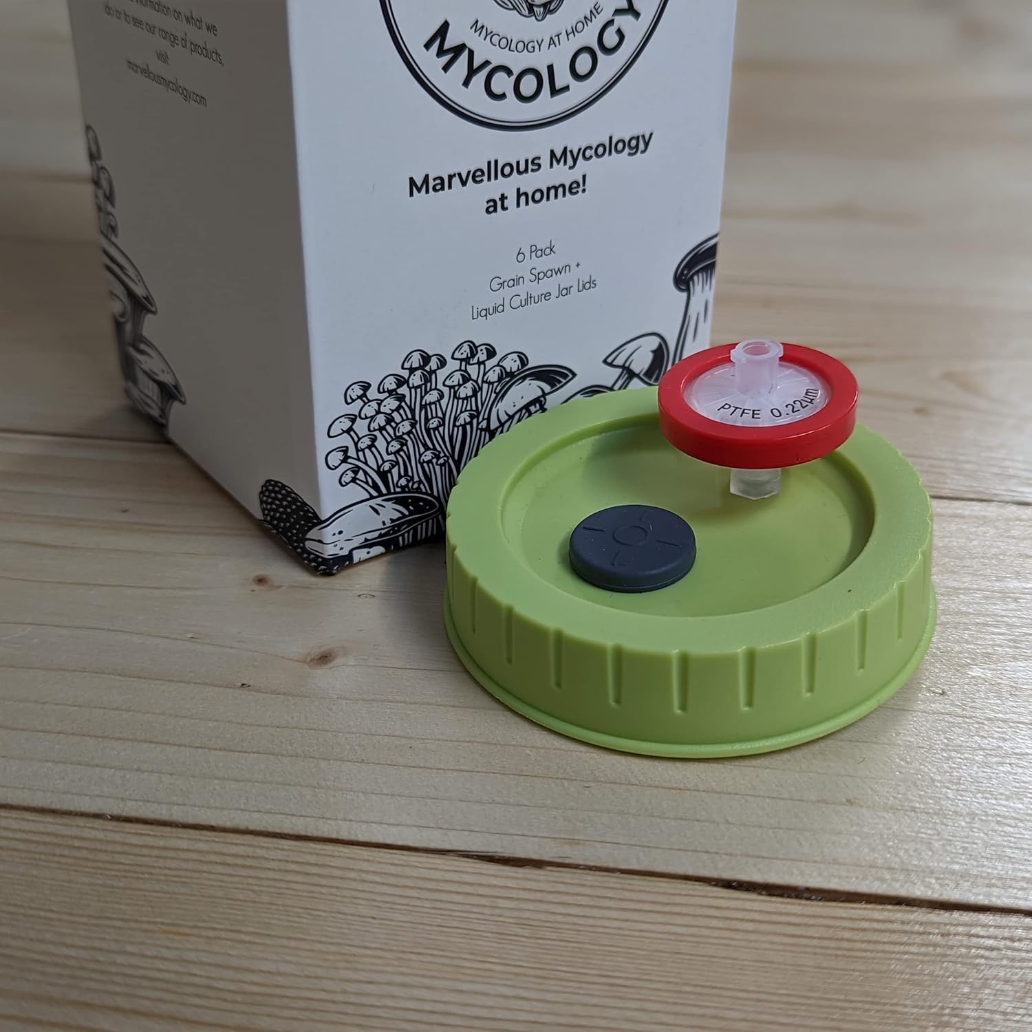 Marvellous Mycology – Tapa de cultivo líquido de boca regular (paquete de 6), tapa de tarro de cultivo de grano con filtro de jeringa de PTFE de
