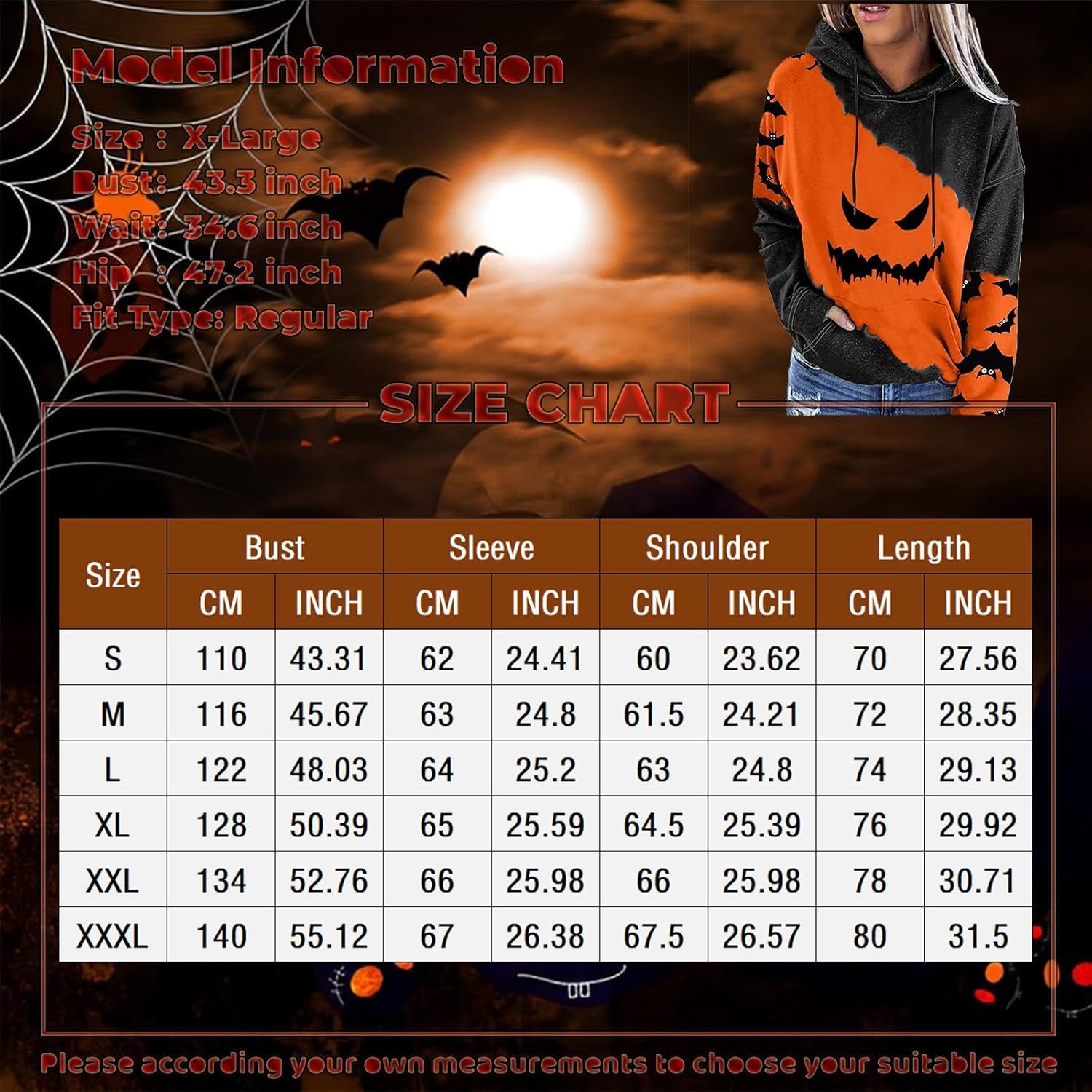 Sudaderas de Halloween para mujer, bloque de color, manga larga, sudadera con capucha, casual, holgada, con cordón y bolsillos