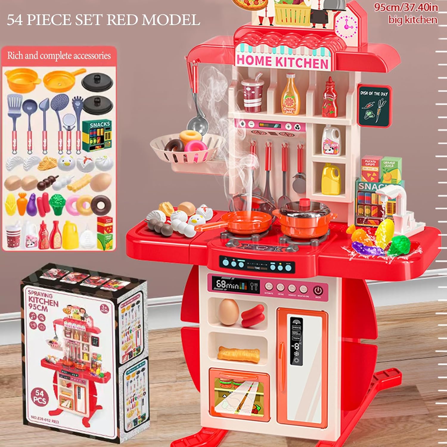 Juego de cocina, juego de cocina para niños, equipado con 54 accesorios de juguete de cocina, con sonido y luz realistas, agua de presión,