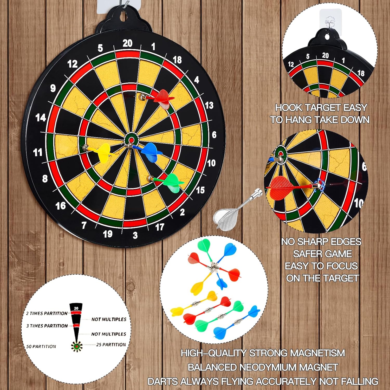 Tablero magnético de dardos de doble cara  con 12 bolas adhesivas y dardos magnéticos, para niños, diversión para fiestas en interiores y