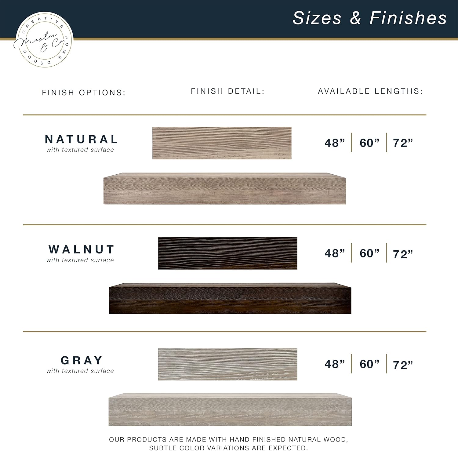 Master & Co. – Mantel flotante rústico para chimenea, estante flotante largo para decoración de pared, 72 pulgadas, gris cálido