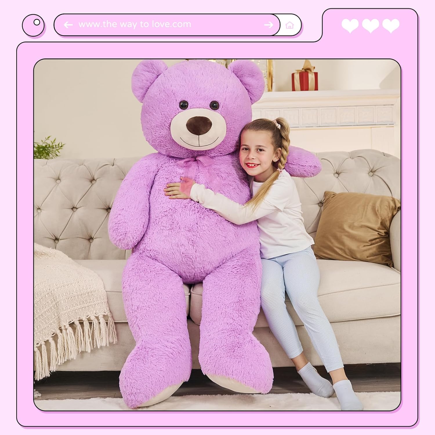 DOLDOA Oso de peluche gigante de 51 pulgadas, oso de peluche grande, oso de peluche grande calmante para niños, novia, baby shower, morado