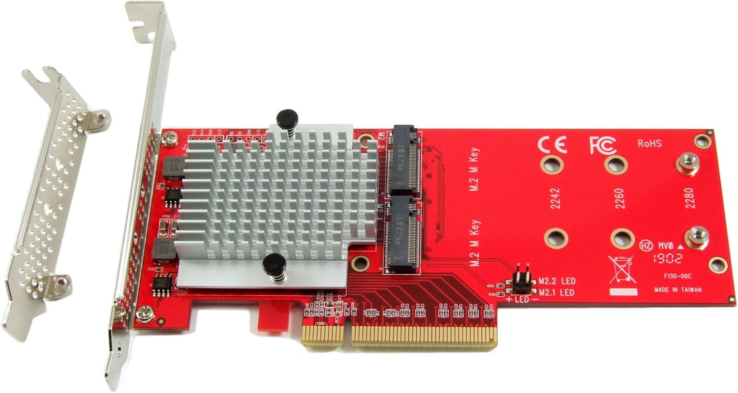 Ableconn Tarjeta adaptadora PEXM2-130 Dual M.2 PCIe NVMe SSD  PCI Express 3.0 x8  x16 compatible con 2 unidades M.2 NGFF (M-Key) PCIe NVMe SSD para