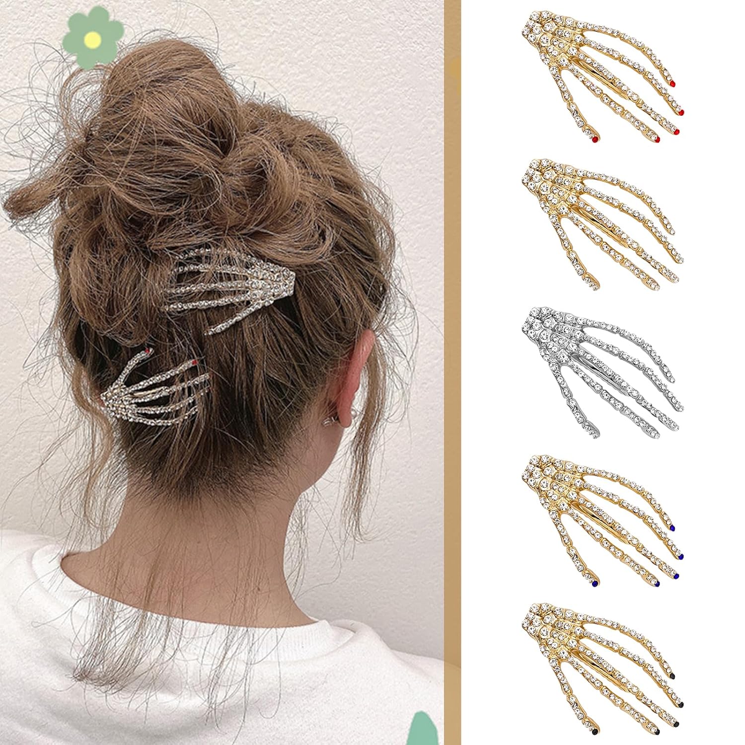 Pinzas de pelo de esqueleto de Halloween de 5 colores, 5 piezas de pinzas góticas góticas para el cabello, accesorios de regalo para mujeres,