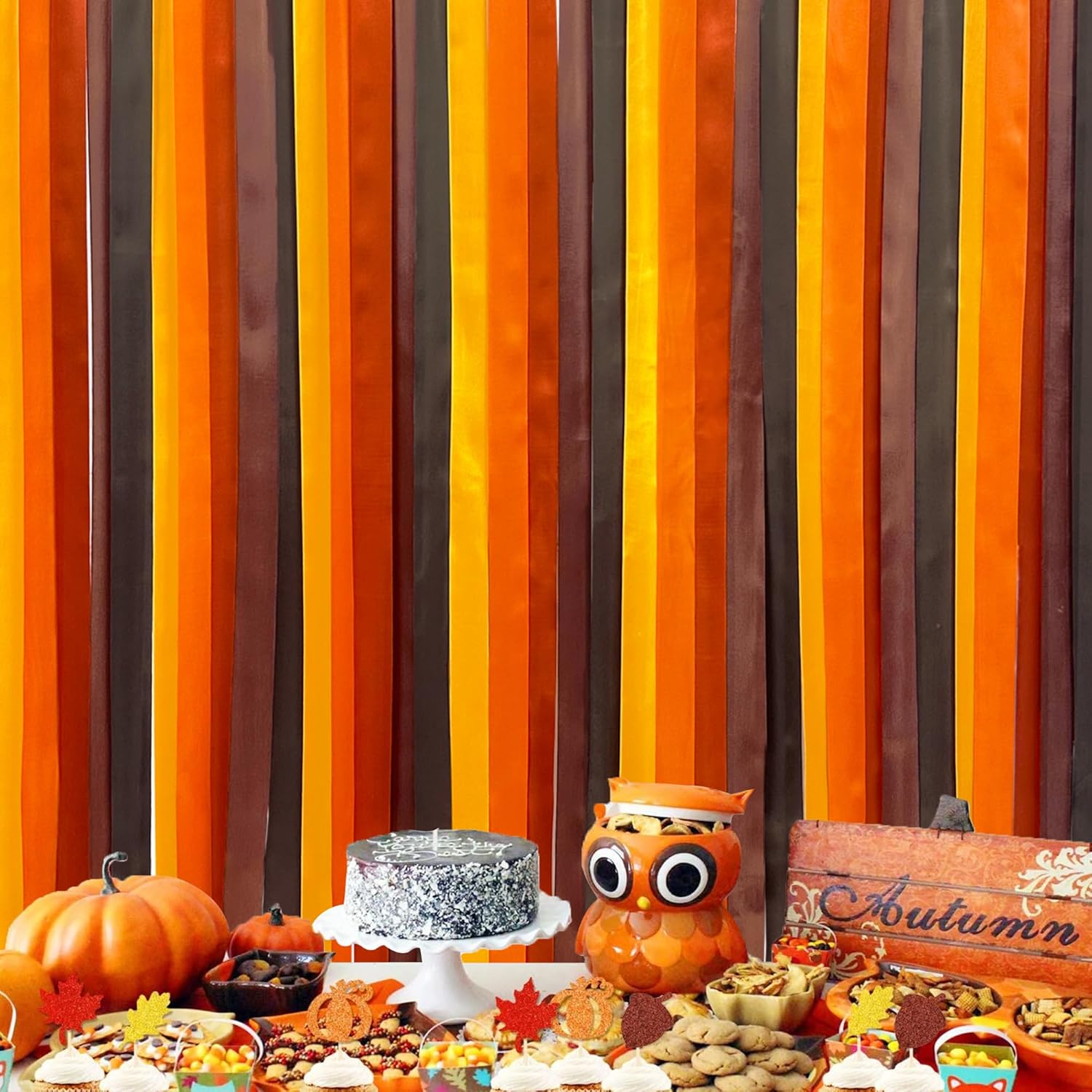 Decoraciones de fiesta de otoño, color marrón degradado, naranja, amarillo, cinta de satén con fondo de 197 pies x 1.97 pulgadas de ancho, guirnalda