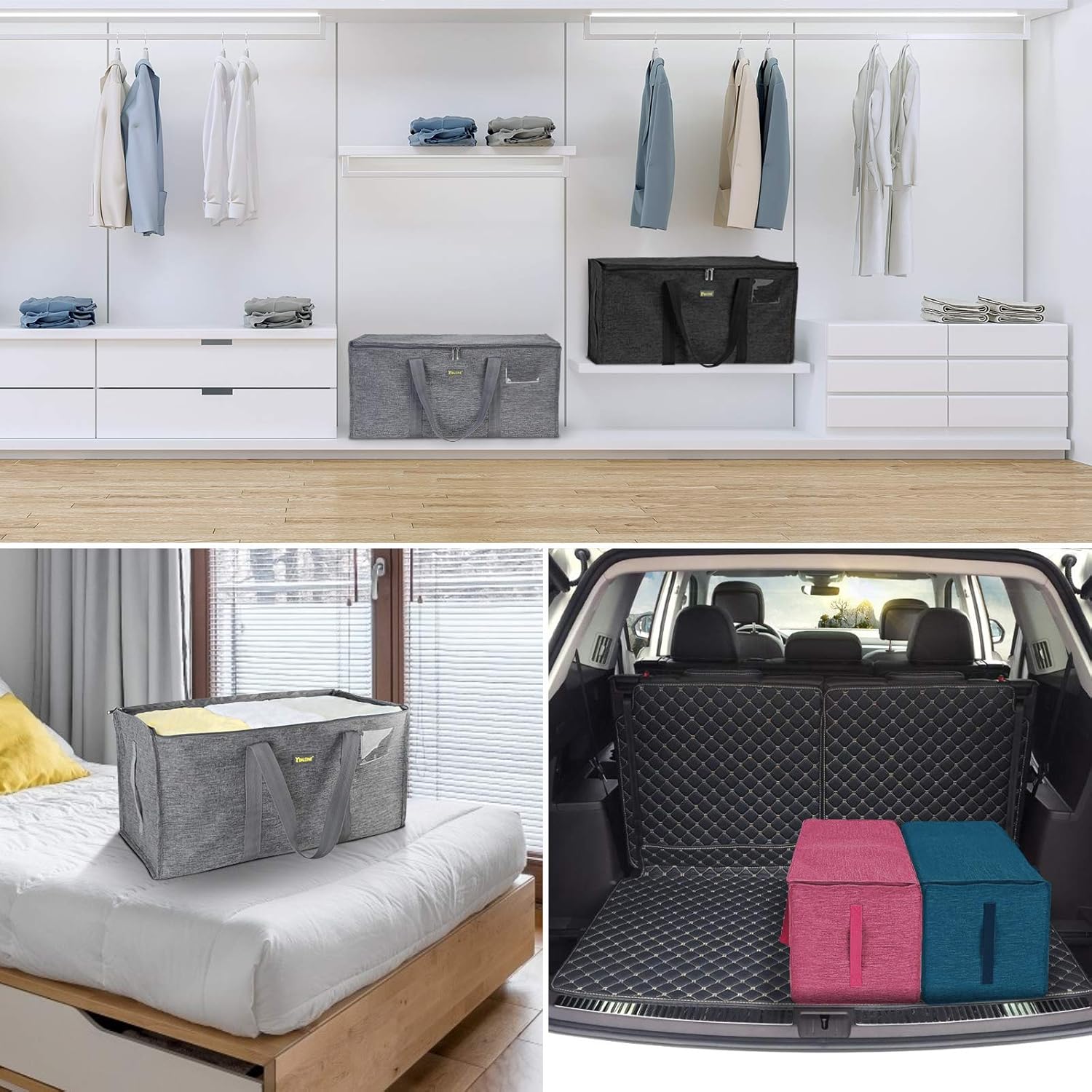 Bolsa de almacenamiento BALEINE extra grande con cremalleras y agarraderas, transportable, hecha de tela oxford para lavandería, ahorro de espacio,