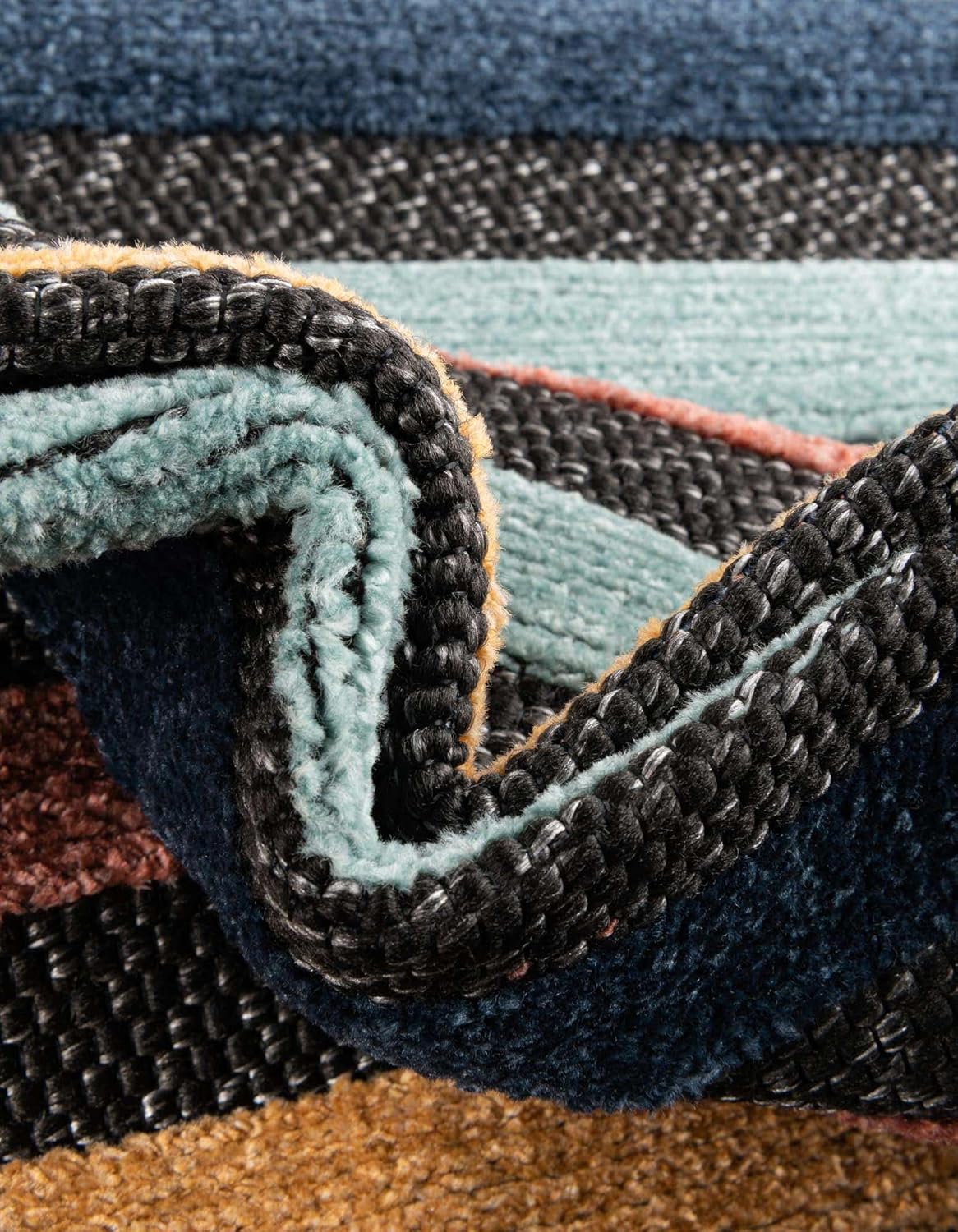 Unique Loom Belize Outdoor Collection – Alfombra de área Altun (3 pies 3 pulgadas, redonda, carbónazul claro)