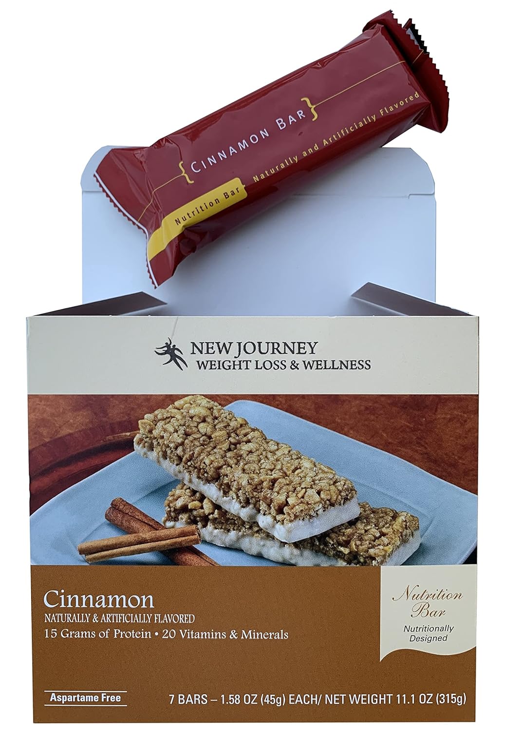 Cinnamon Bar – New Journey Weight Loss & Wellness – Barra nutricional de reemplazo de comidas con alto contenido de proteínas (7 barescaja)