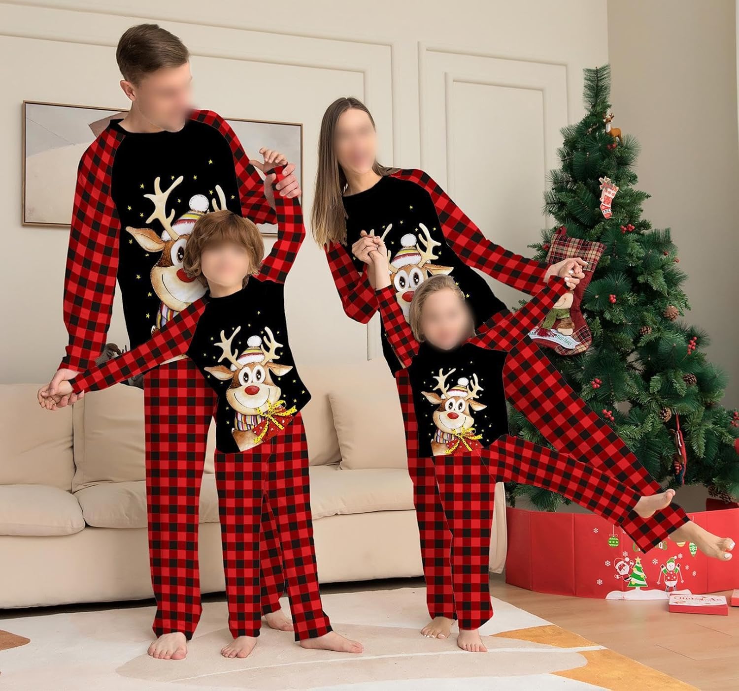 Pijamas de Navidad a juego para la familia, conjuntos de pijamas de alce, Papá Noel, árbol de Navidad, lindo y divertido juego de pijamas de