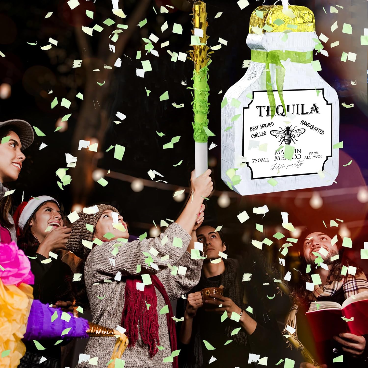 Panelee Piñata adulta con borla con borla para los ojos vendados, taza de cerveza, piñatas de whisky champán, botella de tequila, juego de piñata