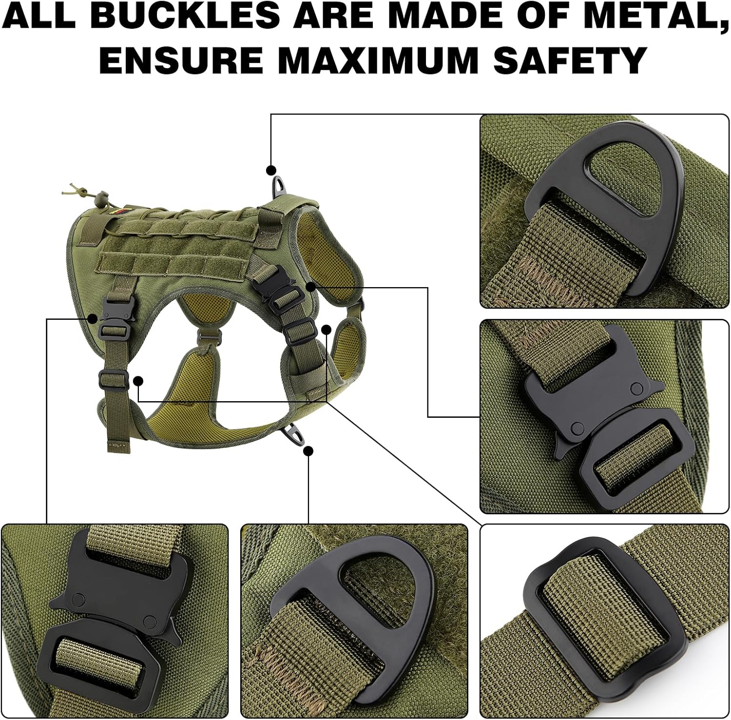 Plutus Pet Arnés táctico para perro con hebillas de metal, ajustable, chaleco para perro de servicio sin tirones con sistema Molle para perros