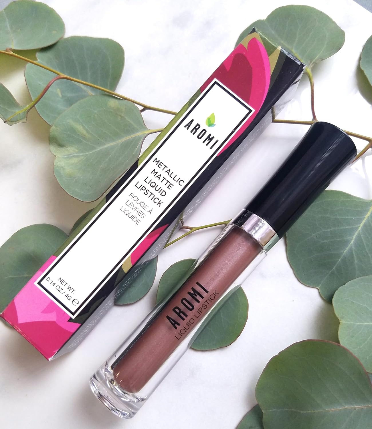 Aromi Lápiz labial líquido metálico, a prueba de manchas y manchas, de larga duración, marrón claro, color de labios nude con acabado brillante,