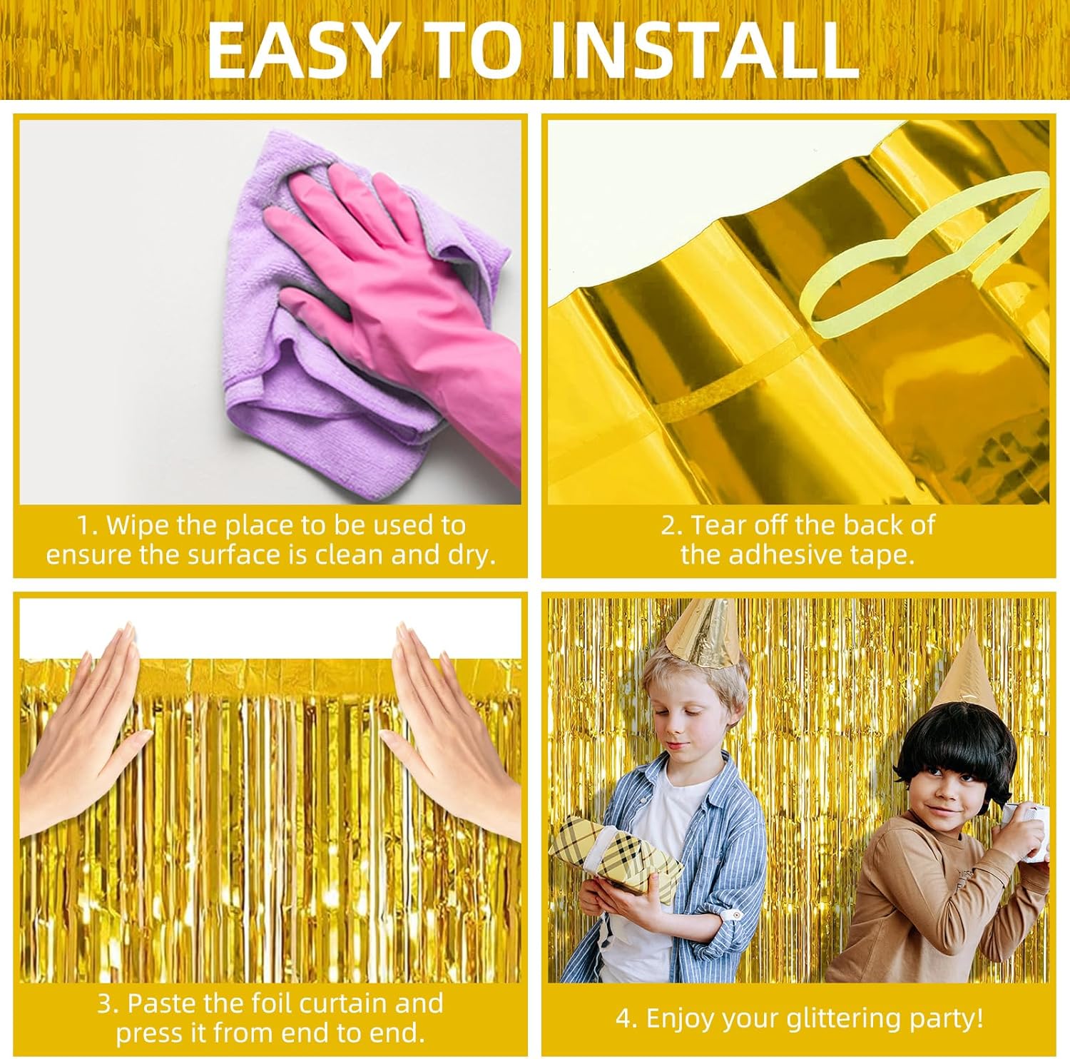 Paquete de 6 cortinas de fondo de flecos de papel de aluminio, 3.28 x 8.2 pies, serpentinas de oropel dorado, cortinas de flecos metálicos de oropel