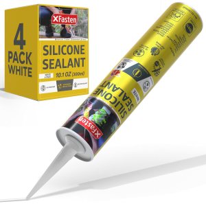 XFasten Calafateo de silicona blanca de 10.1 onzas (paquete de 4, 40.4 onzas en total) Sellador impermeable 100% silicona impermeable para calafateo XFasten Calafateo de silicona blanca de 10.1 onzas (paquete de 4, 40.4 onzas en total) Sellador impermeable 100% silicona impermeable para calafateo