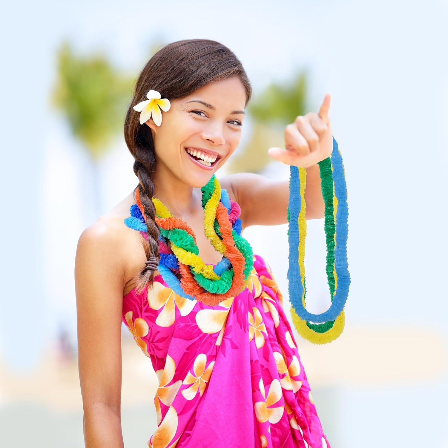 The Dreidel Company Luau – Collar de plástico con diseño de clavel de Luau, diseños florales surtidos de flores tropicales, diversión de fiesta, 32
