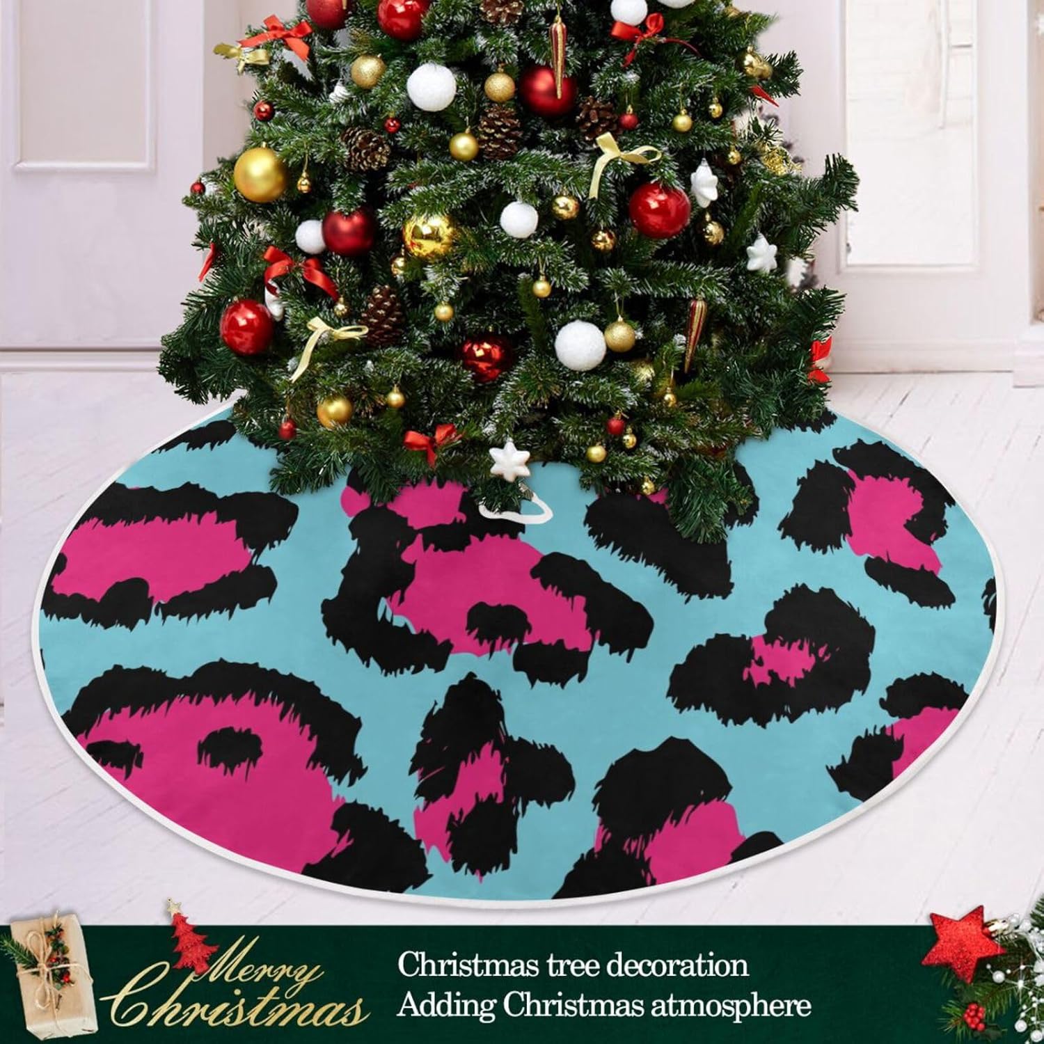Falda de base de árbol de Navidad con estampado de leopardo, falda de árbol suave, decoración de árbol de Navidad, faldas de Navidad para árboles de