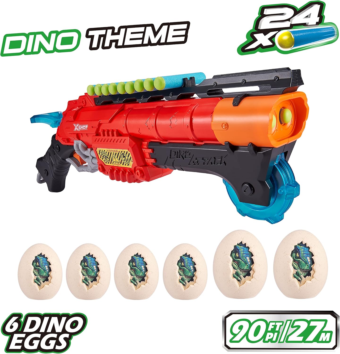 ZURU – Lanzador de dardos de espuma X-Shot (24 dardos, 4 huevos) por ZURU Easy Reload, XShot Toy Blasters, juguetes de dardos de tiro con temática